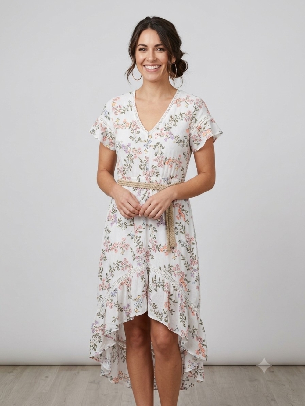 American Rag Cream Floral Hi-Low Dress